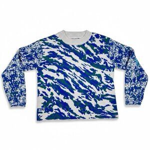 Lululemon Merino Wool Blend Abstract Knit Sweater Blue Green Size 2